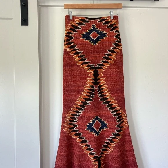 Ralph Lauren Western Lined Brown and Red Maxi Trumpet Skirt NWOT size M - Picture 6 of 7